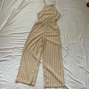 Bershka romper women’s size medium cream and pinstriped